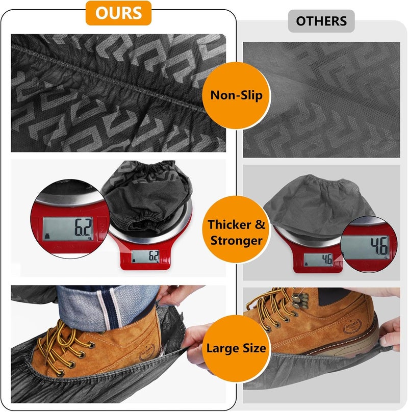squish 200 Pack Shoe Covers Disposable Non-Slip, Black Non-Woven Fabric Boot Covers for Indoors Breathable Slip Resistant Durable Boot&Shoes Cover, Protector Covers Fits Virtually Most Shoes - Image 3